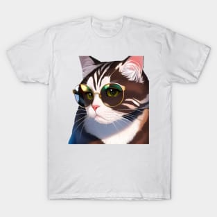 Smart Cat Wearing Glasses Sticker T-Shirt